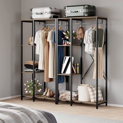 Garde-robe rustique Hall Tree For Bedroom Apartment de supports de stockage de vêtements en bois en métal
