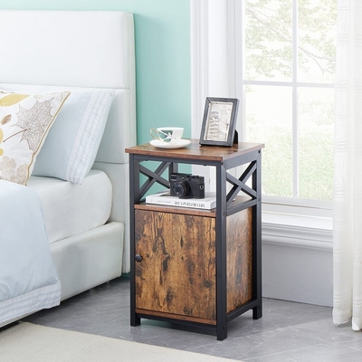Bois industriel Nightstand de forces de défense principale Brown de Cabinet de chevet de cadre en métal