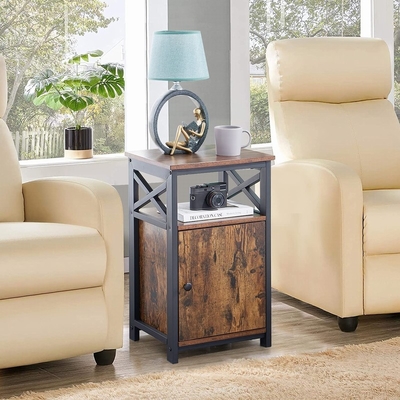 Bois industriel Nightstand de forces de défense principale Brown de Cabinet de chevet de cadre en métal
