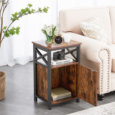 Bois industriel Nightstand de forces de défense principale Brown de Cabinet de chevet de cadre en métal