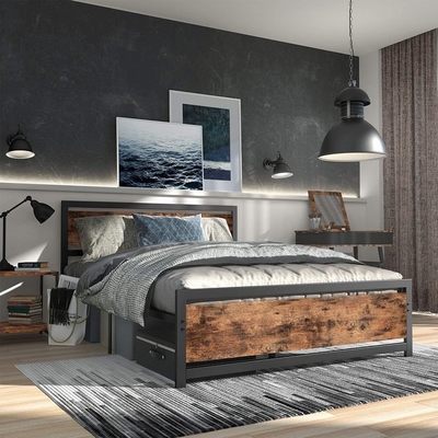 Le Roi en bois Industrial Style de cadre de lit de fer de pension de mobilier métallique d'hôtel d'ODM